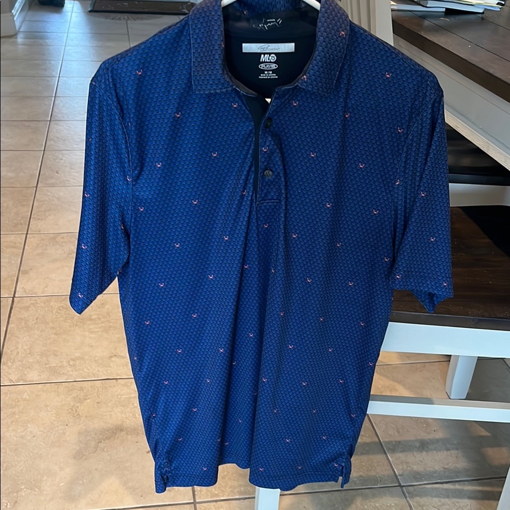 Greg Norman Collection Navy Polo with Subtle Pattern